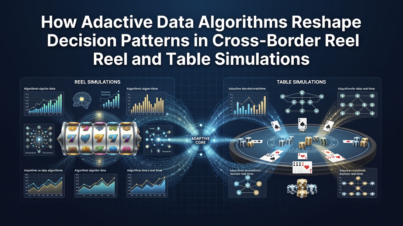 Visualization of adaptive data algorithms influencing player decisions in cross-border reel and table game simulations