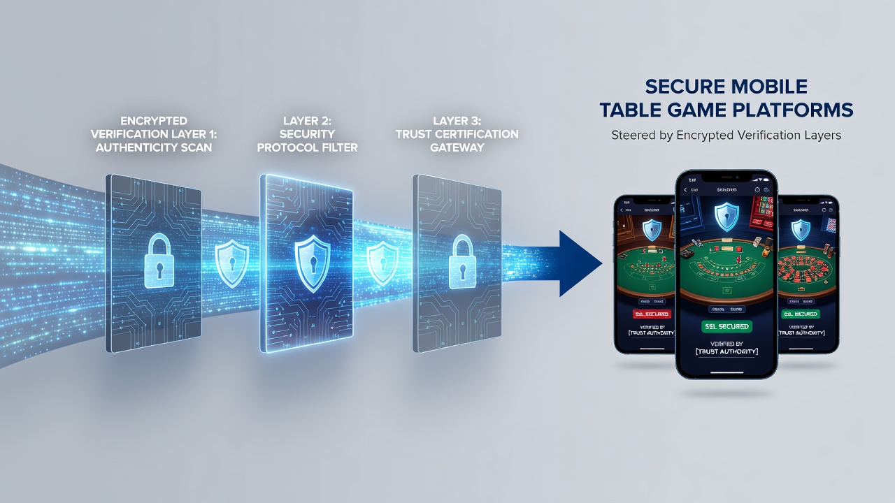 Mobile user comparing secure verification badges across table game platforms