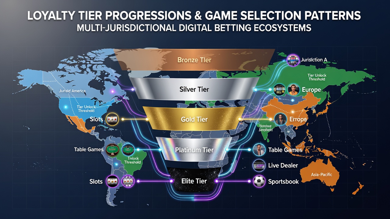 Digital interface showing loyalty tier progression and game selection options across betting platforms