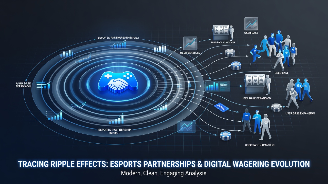 Esports arena with integrated digital wagering interfaces and traditional betting platforms displayed on screens